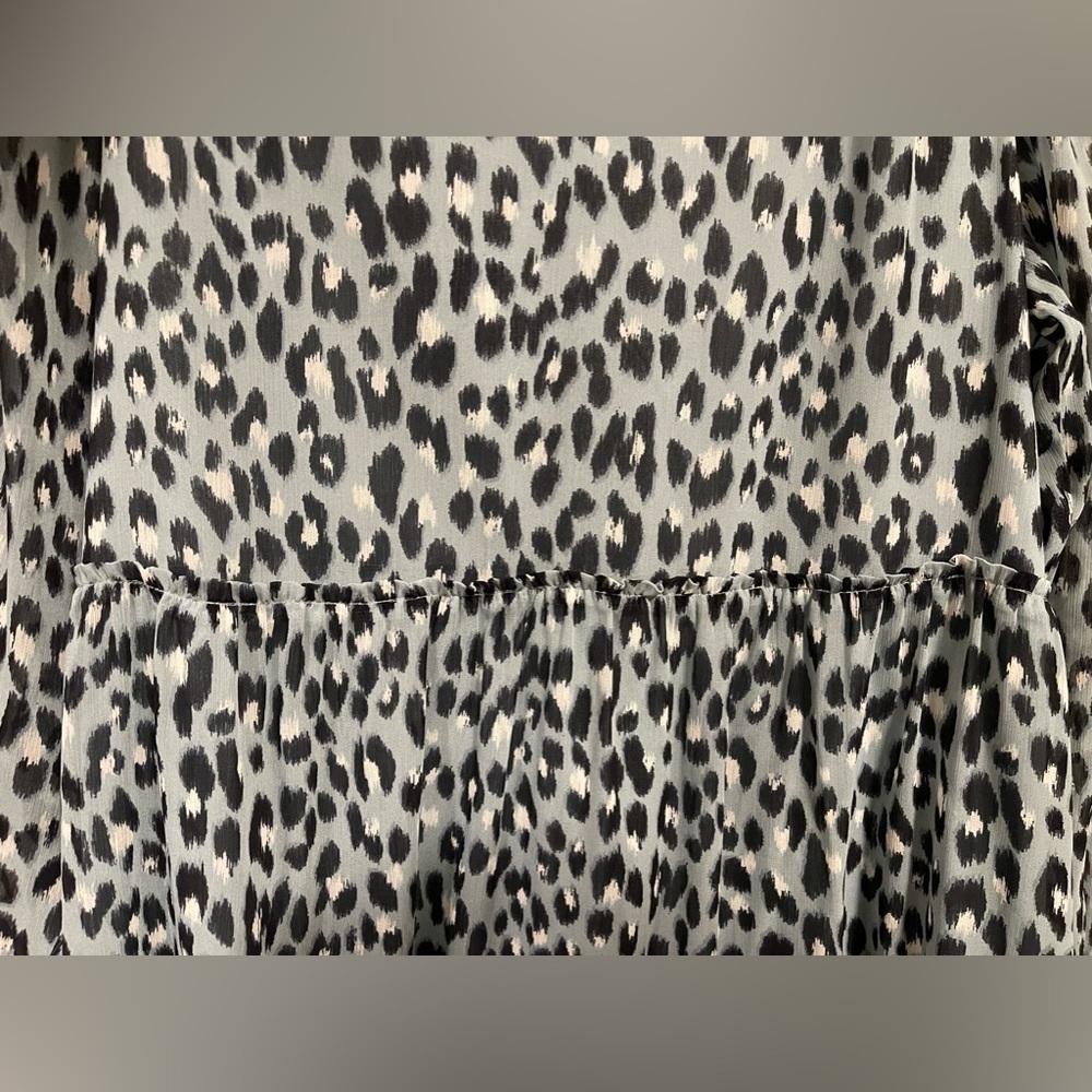 LOFT Gray and Black Leopard Print Long Sleeve Dress - Picture 3 of 16